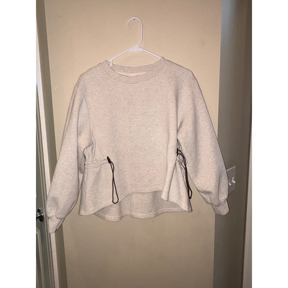 Varley Womens Small Oatmeal Heather Bungee Cinched Waist Sweatshirt High Low Hem